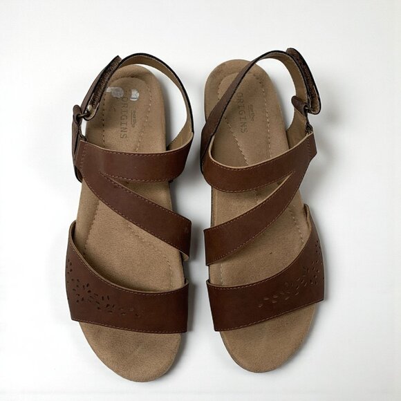 Earth Origins Karlie Sandals Brown Laser-Cut Leather & Adjustable Straps Sz 9 - Picture 5 of 9